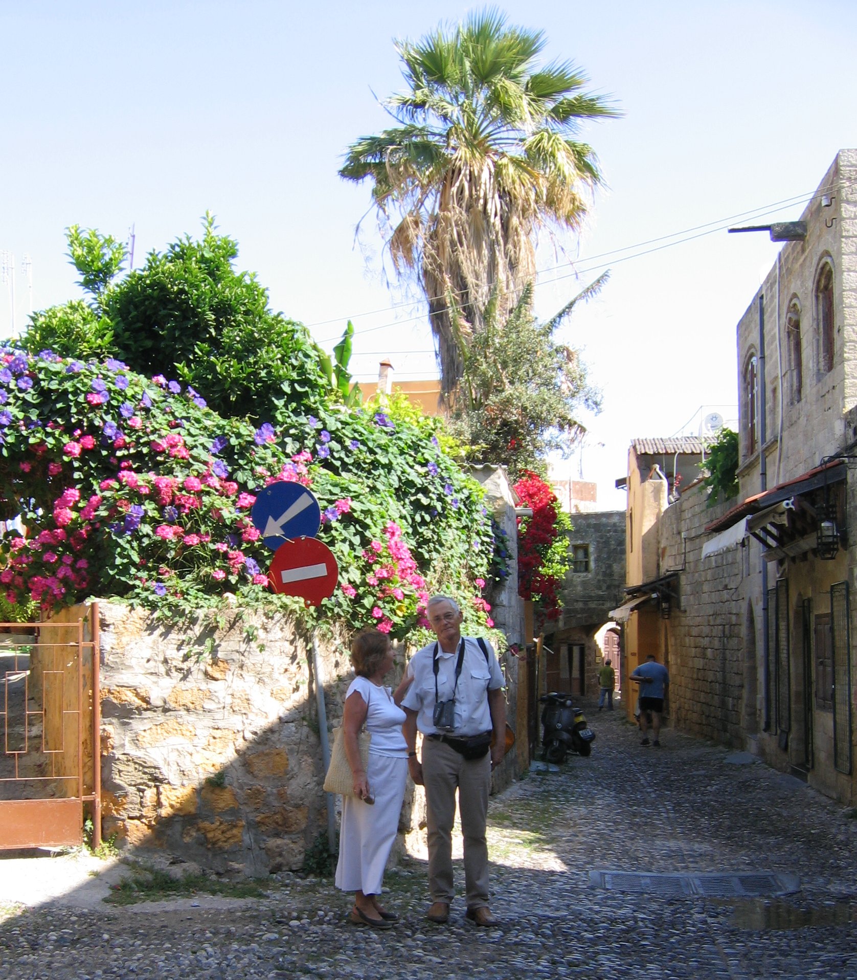 Rodos - kwiaty przy uliczce starego miasta